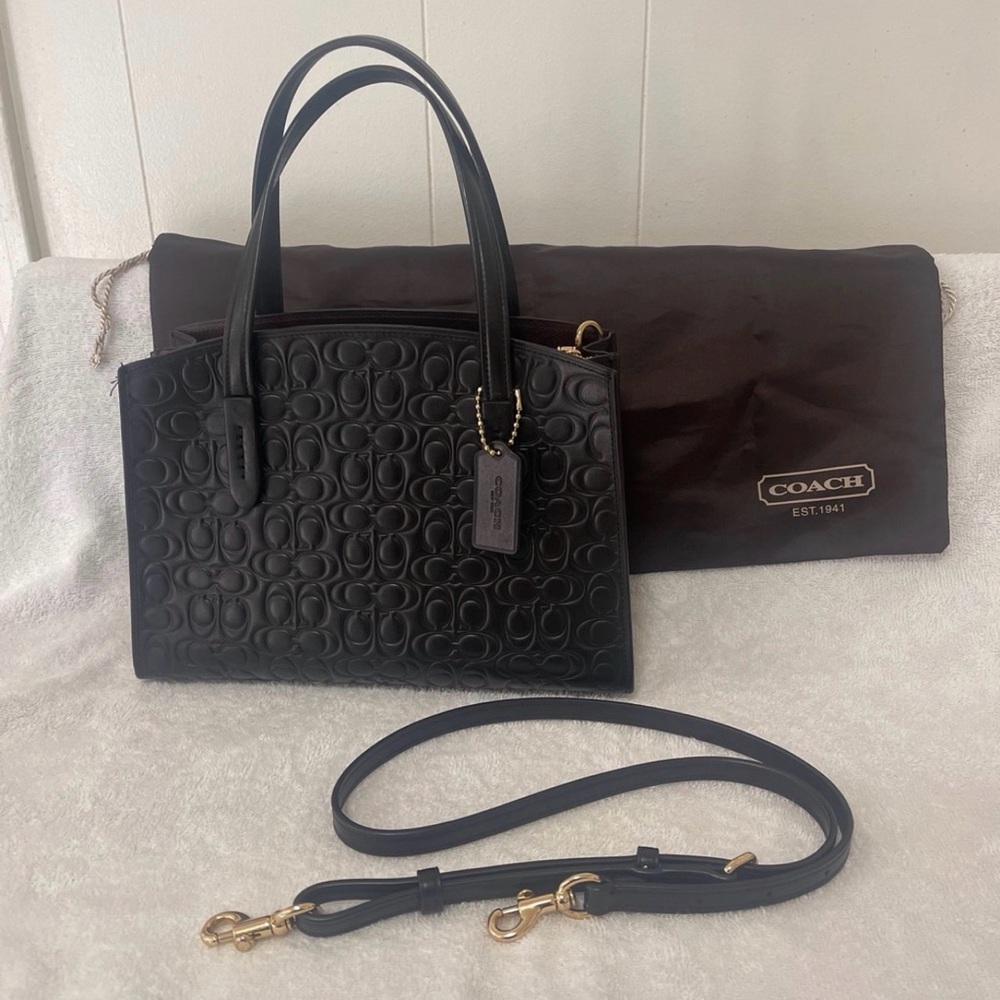 Coach Black Charlie Carryall 28 in signature leather